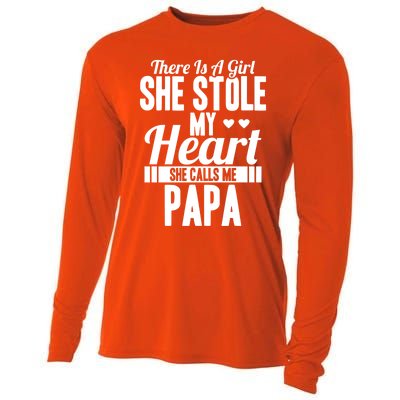 There Is A She Stole My Heart She Calls Me Papa Gift Cooling Performance Long Sleeve Crew