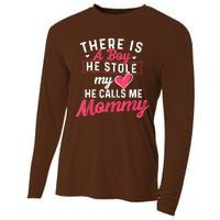 There Is A He Stole My Heart He Calls Me Mommy Mother Cooling Performance Long Sleeve Crew