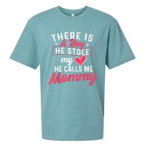 There Is A He Stole My Heart He Calls Me Mommy Mother Sueded Cloud Jersey T-Shirt