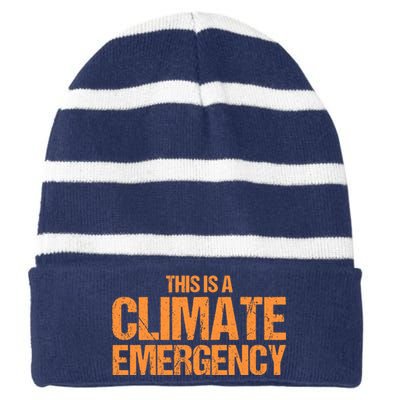 This Is A Climate Emergency Striped Beanie with Solid Band