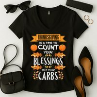 Thanksgiving Is A Time To Count Your Blessings Not Your Carbs Women's V-Neck T-Shirt