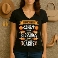 Thanksgiving Is A Time To Count Your Blessings Not Your Carbs Women's V-Neck T-Shirt
