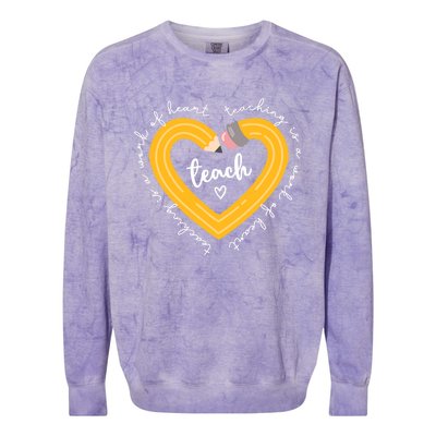 Teaching Is A Work Of Heart Teacher Back To School Colorblast Crewneck Sweatshirt