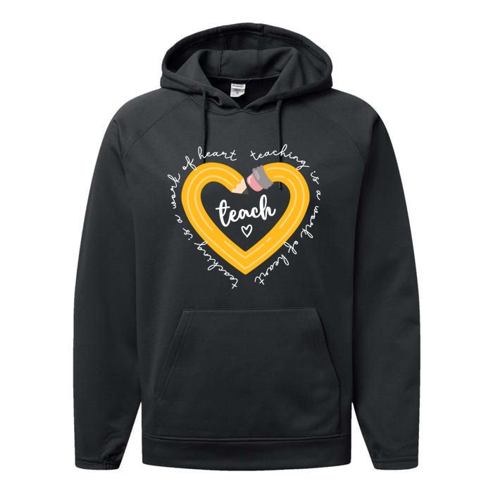 Teaching Is A Work Of Heart Teacher Back To School Performance Fleece Hoodie