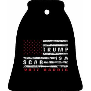 Trump Is A Scab Vote Harris Walz 2024 Kamala American Flag Ceramic Bell Ornament