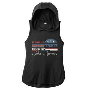 Trump Is A Scab Speak Up Stand Up Show Up Vote Harris Retro Ladies PosiCharge Tri-Blend Wicking Draft Hoodie Tank