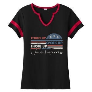 Trump Is A Scab Speak Up Stand Up Show Up Vote Harris Retro Ladies Halftime Notch Neck Tee