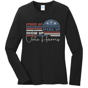 Trump Is A Scab Speak Up Stand Up Show Up Vote Harris Retro Ladies Long Sleeve Shirt