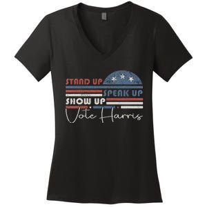 Trump Is A Scab Speak Up Stand Up Show Up Vote Harris Retro Women's V-Neck T-Shirt