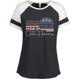 Trump Is A Scab Speak Up Stand Up Show Up Vote Harris Retro Enza Ladies Jersey Colorblock Tee