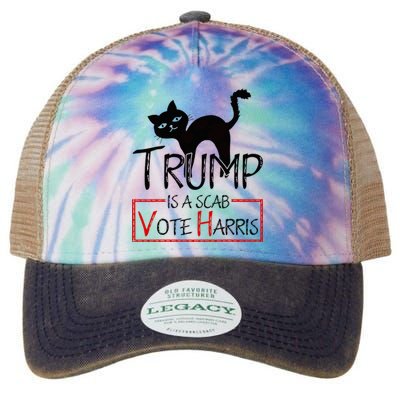 Trump Is A Scab Vote Harris 2024 Kamala Harris Cat Funny Legacy Tie Dye Trucker Hat