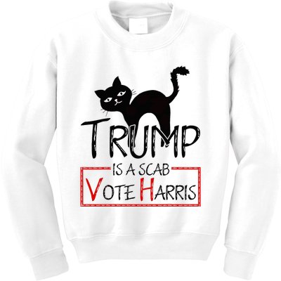 Trump Is A Scab Vote Harris 2024 Kamala Harris Cat Funny Kids Sweatshirt