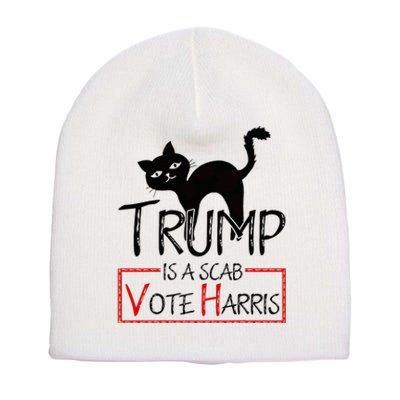 Trump Is A Scab Vote Harris 2024 Kamala Harris Cat Funny Short Acrylic Beanie