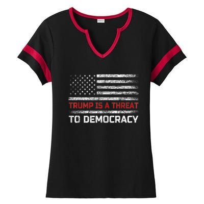 Trump Is A Threat To Democracy US Flag Anti Trump Vintage Ladies Halftime Notch Neck Tee