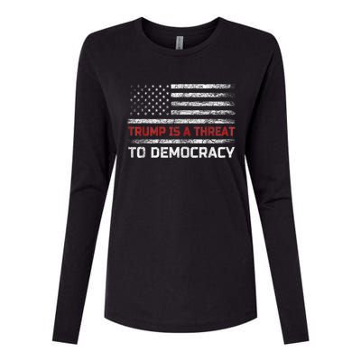 Trump Is A Threat To Democracy US Flag Anti Trump Vintage Womens Cotton Relaxed Long Sleeve T-Shirt