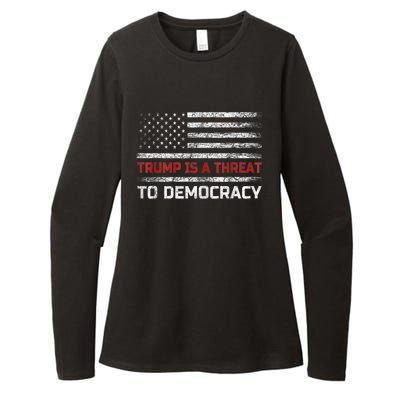 Trump Is A Threat To Democracy US Flag Anti Trump Vintage Womens CVC Long Sleeve Shirt