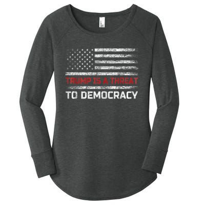 Trump Is A Threat To Democracy US Flag Anti Trump Vintage Women's Perfect Tri Tunic Long Sleeve Shirt