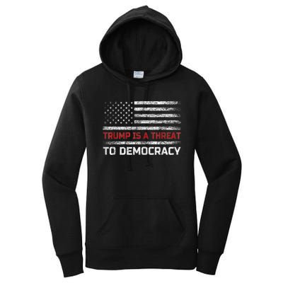 Trump Is A Threat To Democracy US Flag Anti Trump Vintage Women's Pullover Hoodie