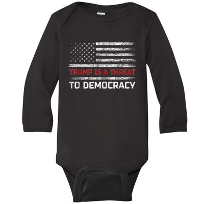 Trump Is A Threat To Democracy US Flag Anti Trump Vintage Baby Long Sleeve Bodysuit