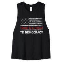 Trump Is A Threat To Democracy US Flag Anti Trump Vintage Women's Racerback Cropped Tank