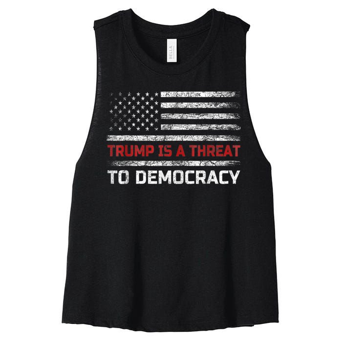 Trump Is A Threat To Democracy US Flag Anti Trump Vintage Women's Racerback Cropped Tank