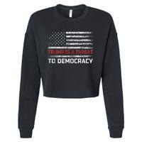 Trump Is A Threat To Democracy US Flag Anti Trump Vintage Cropped Pullover Crew