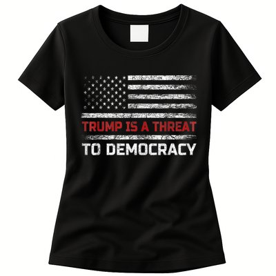 Trump Is A Threat To Democracy US Flag Anti Trump Vintage Women's T-Shirt