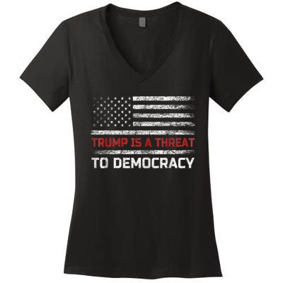 Trump Is A Threat To Democracy US Flag Anti Trump Vintage Women's V-Neck T-Shirt