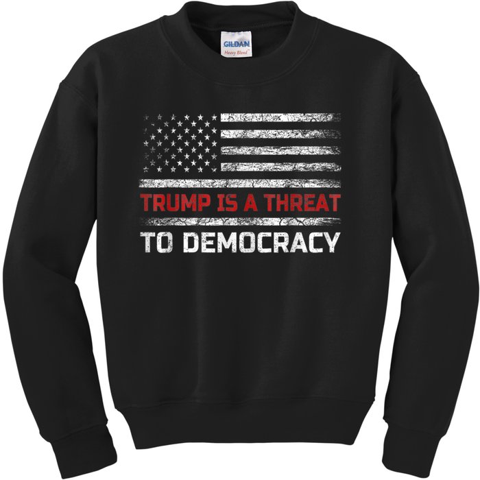 Trump Is A Threat To Democracy US Flag Anti Trump Vintage Kids Sweatshirt