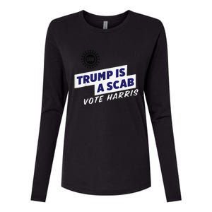 Trump Is A Scab Vote Kamala Harris Funny Uaw Red Womens Cotton Relaxed Long Sleeve T-Shirt