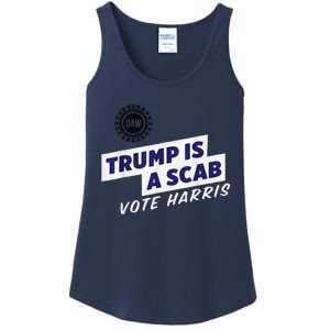 Trump Is A Scab Vote Kamala Harris Funny Uaw Red Ladies Essential Tank