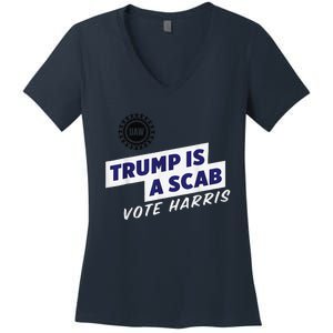 Trump Is A Scab Vote Kamala Harris Funny Uaw Red Women's V-Neck T-Shirt