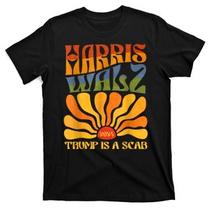 Trump Is A Scab Vote Harris Retro Boho Flowers Aesthetic T-Shirt