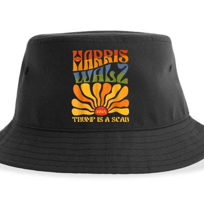 Trump Is A Scab Vote Harris Retro Boho Flowers Aesthetic Sustainable Bucket Hat