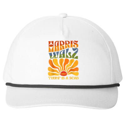 Trump Is A Scab Vote Harris Retro Boho Flowers Aesthetic Snapback Five-Panel Rope Hat