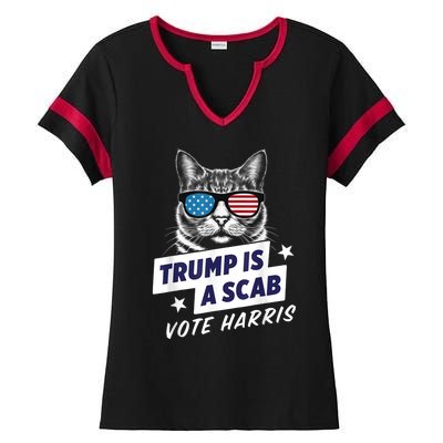 Trump Is A Scab Vote Harris 2024 Ladies Halftime Notch Neck Tee