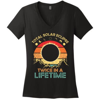 Twice In A Lifetime Solar Eclipse 2024 Total Eclipse Women's V-Neck T-Shirt