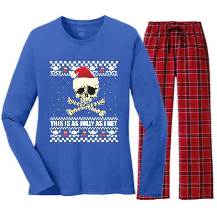 This Is As Jolly As I Get Skull Roger Santa Ugly Xmas Meme Gift Women's Long Sleeve Flannel Pajama Set 