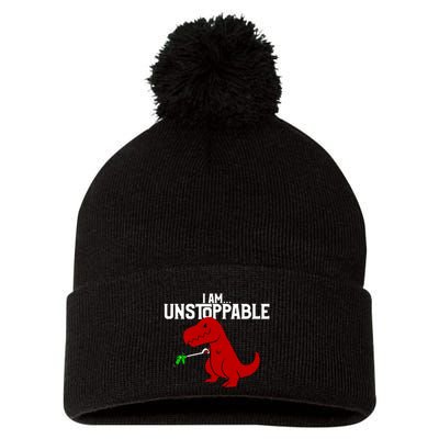 Trex I Am Unstoppable Dinosaur Funny Pom Pom 12in Knit Beanie