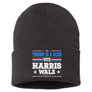 Trump Is A Scab Vote Kamala Harris Funny Sustainable Knit Beanie