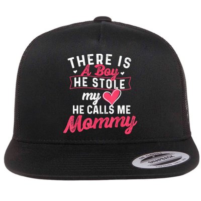 There Is A He Stole My Heart He Calls Me Mommy Mother Flatbill Hat