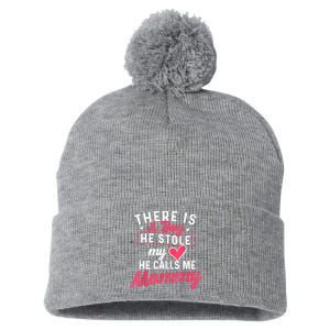 There Is A He Stole My Heart He Calls Me Mommy Mother Pom Pom 12in Knit Beanie