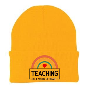 Teaching Is A Work Of Heart Rainbow Knit Cap Winter Beanie