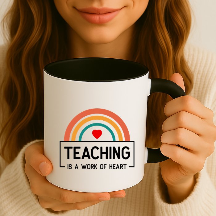 Teaching Is A Work Of Heart Rainbow Mug
