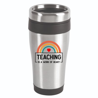 Teaching Is A Work Of Heart Rainbow 16oz Travel Tumbler