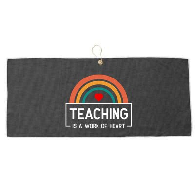 Teaching Is A Work Of Heart Rainbow Large Microfiber Waffle Golf Towel