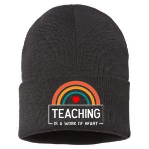 Teaching Is A Work Of Heart Rainbow Sustainable Knit Beanie