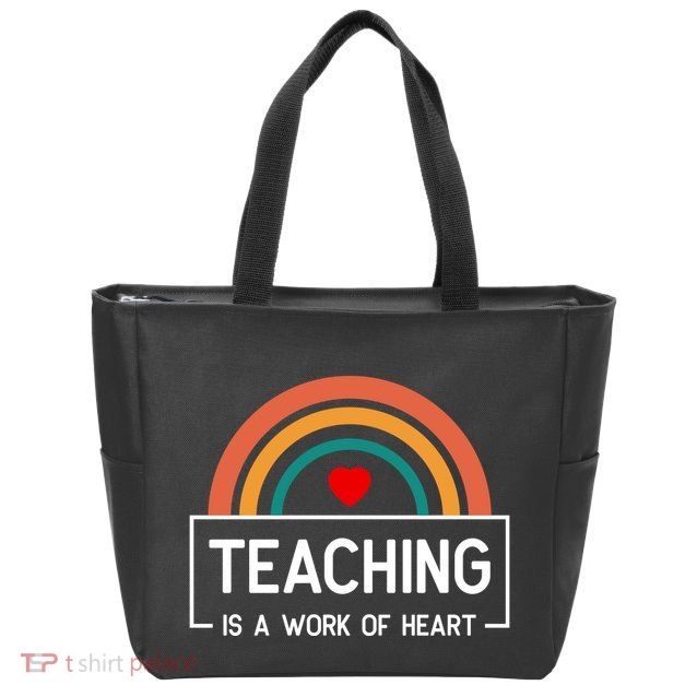 Teaching Is A Work Of Heart Rainbow Zip Tote Bag