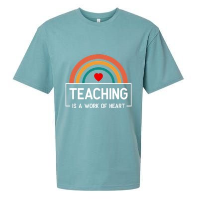 Teaching Is A Work Of Heart Rainbow Sueded Cloud Jersey T-Shirt