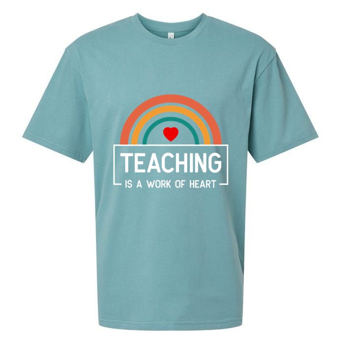 Teaching Is A Work Of Heart Rainbow Sueded Cloud Jersey T-Shirt